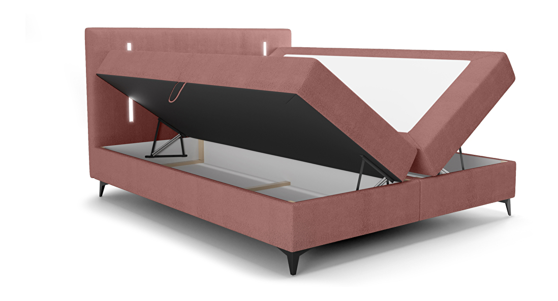 Manželská posteľ 200 cm Ortega Bonell (terakota) (s roštom, s úl. priestorom) (s LED osvetlením)