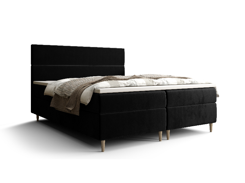 Manželská posteľ Boxspring 160 cm Flu (čierna) (s matracom a úložným priestorom)