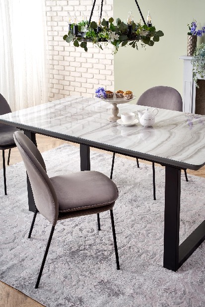 Jedálenský stôl Malan (biela + sivá + čierna) (pre 6 a 8 osôb)