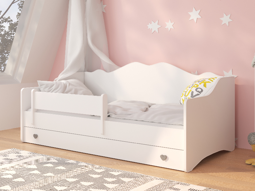 Detská posteľ 160x80 cm Ester I (s roštom a matracom) (biela + sivá)