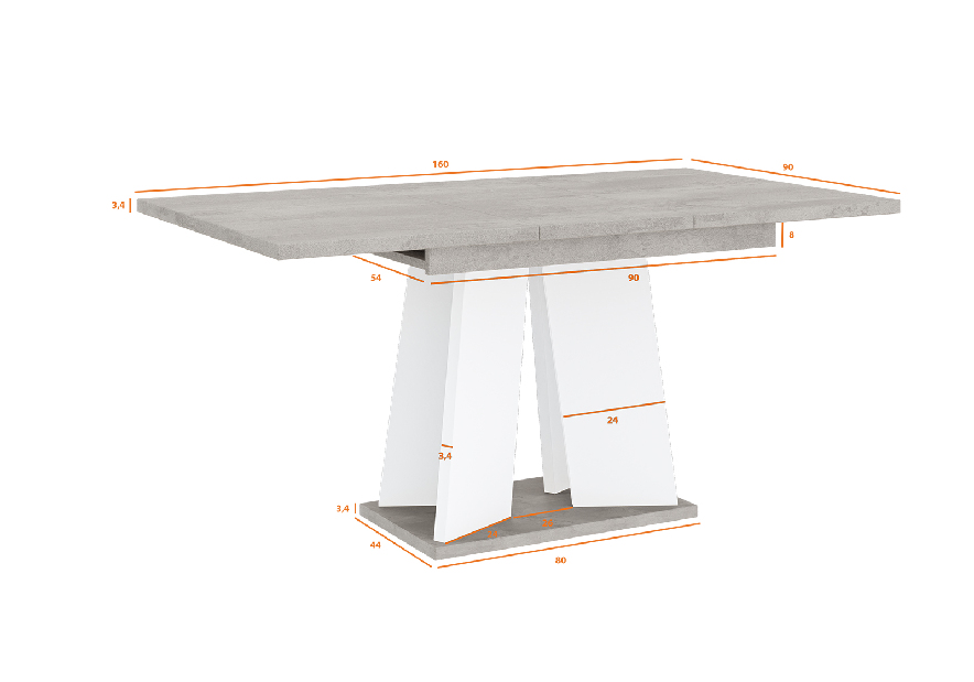 Jedálenský stôl Mulnu (svetlosivá + biela) (pre 4 až 6 osôb)