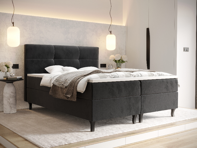 Manželská posteľ Boxspring 160 cm Lumba (čierna) (s matracom a úložným priestorom)