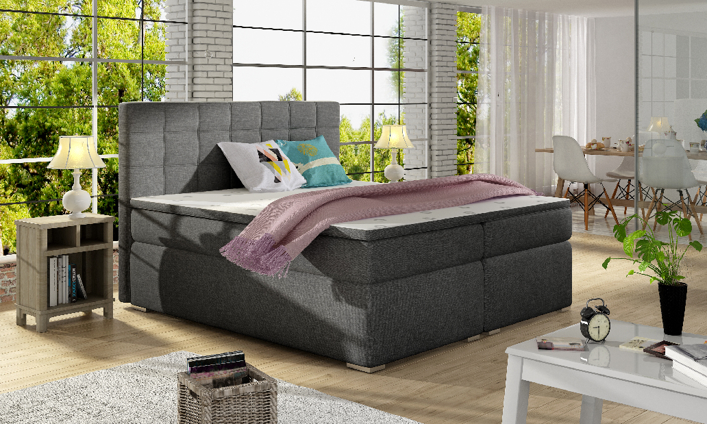 Kontinentálna posteľ 140 cm Abbie (tmavosivá) (s matracmi)