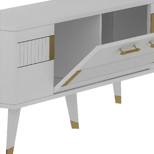 TV stolík/skrinka Mody (biela + zlatá)