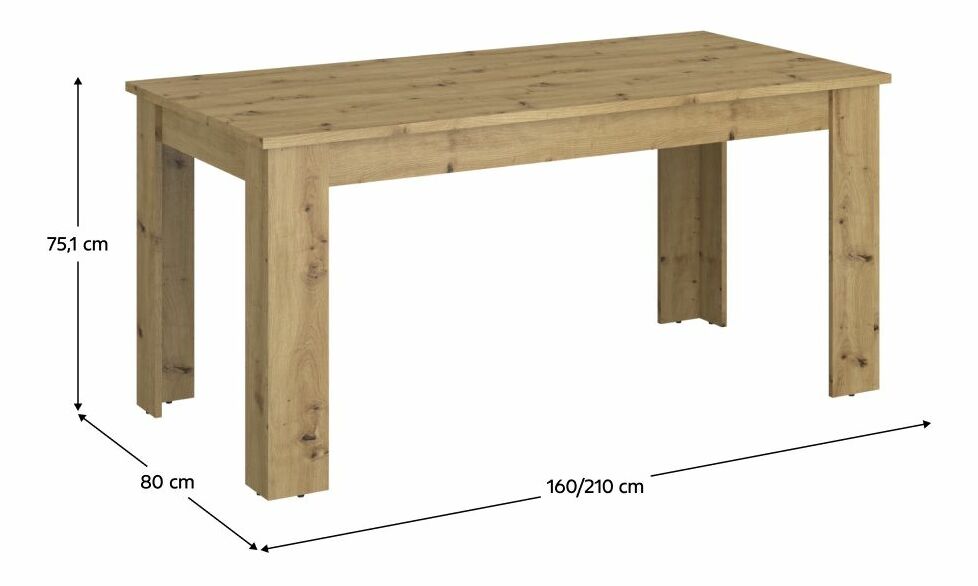 Rozkladací jedálenský stôl 160 IRON (dub artisan) (pre 6-8 osôb)