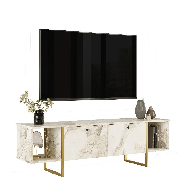 TV stolík/skrinka Vega 30 (Biela + Zlatá)
