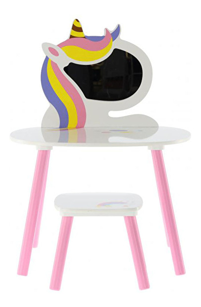 Detský toaletný stolík s taburetkou Lillyann (biela + ružová)