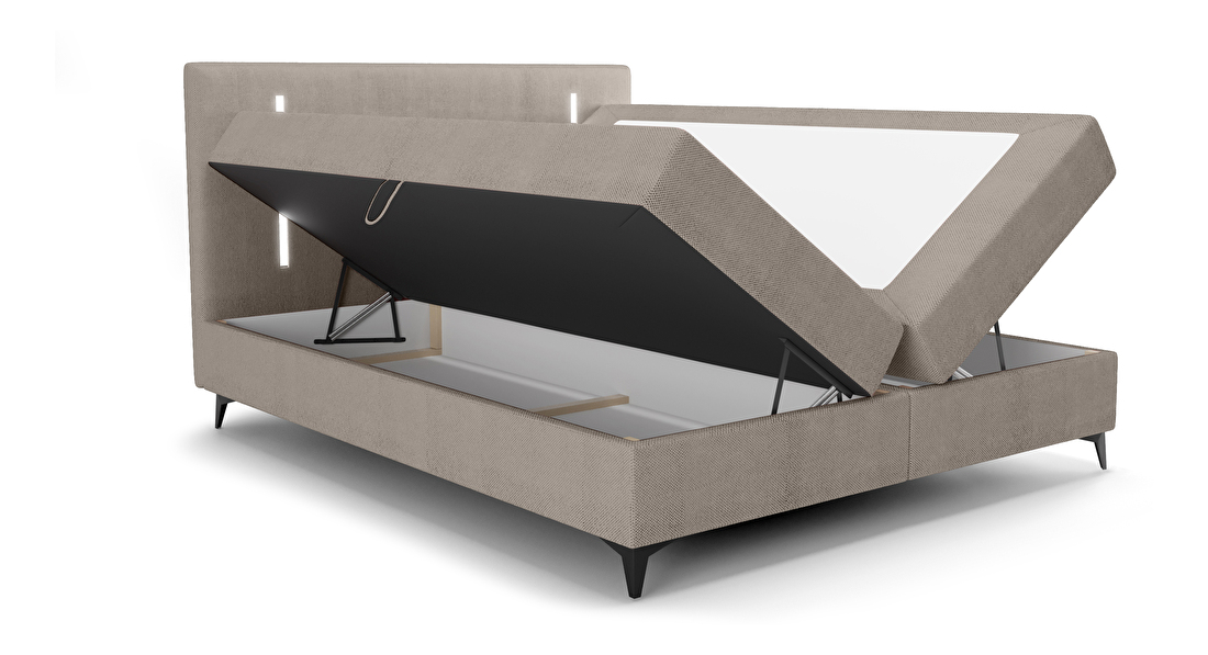 Manželská posteľ 180 cm Ortega Comfort (hnedosivá) (s roštom a matracom, s úl. priestorom) (s LED osvetlením)
