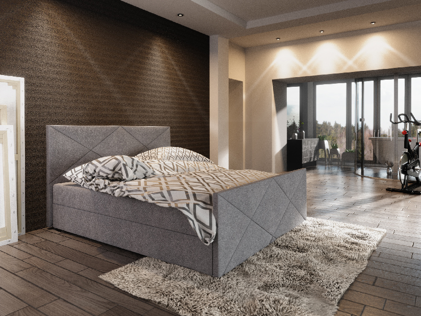 Manželská posteľ Boxspring 160 cm Milagros Comfort 4 (sivá) (s matracom a úložným priestorom)