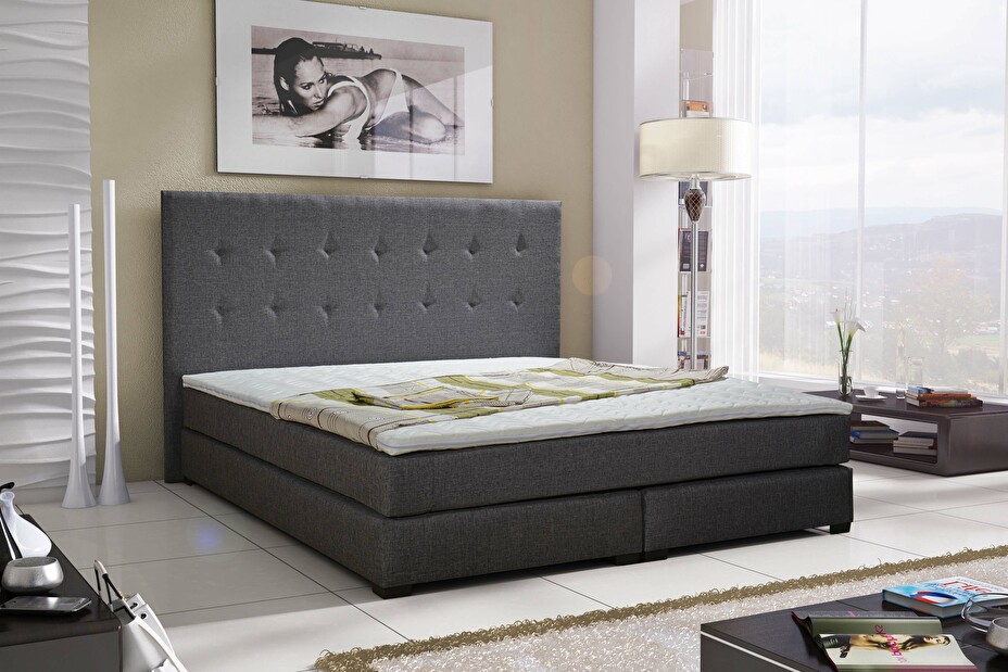 Kontinentálna posteľ 180 cm Caserta (čierna) (s matracmi)
