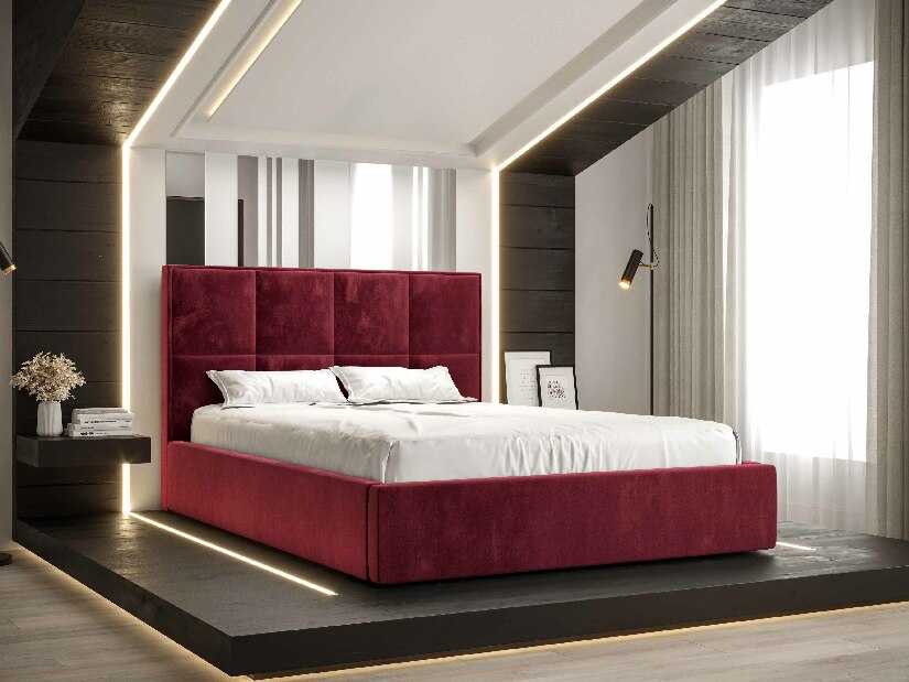 Manželská posteľ 180 cm Gino (bordová) (s roštom a úložným priestorom)