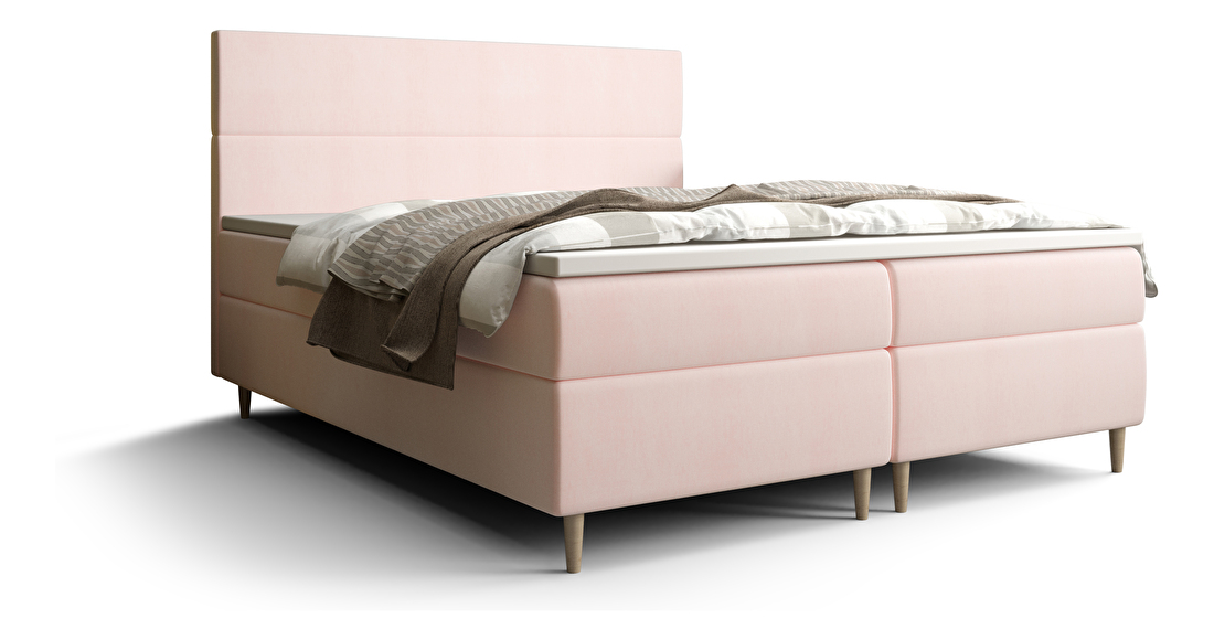 Manželská posteľ Boxspring 160 cm Flu (svetloružová) (s matracom a úložným priestorom)