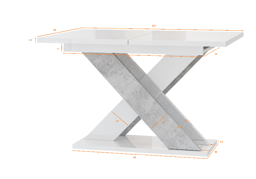 Jedálenský stôl Xalin (lesk biely + kameň) (pre 4 až 6 osôb)