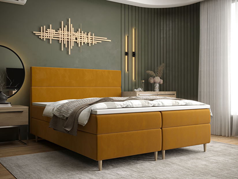 Manželská posteľ Boxspring 140 cm Flu (zlatá) (s matracom a úložným priestorom)