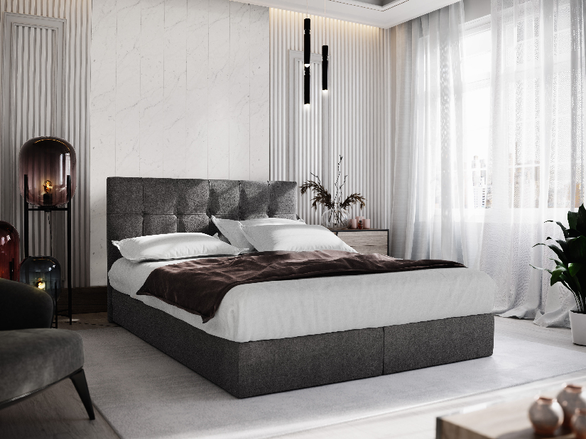 Manželská posteľ Boxspring 160 cm Porto Comfort (sivá) (s matracom a úložným priestorom)