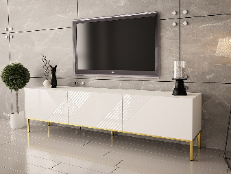 TV stolík/skrinka Magnilda 190 (biela + biely lesk)