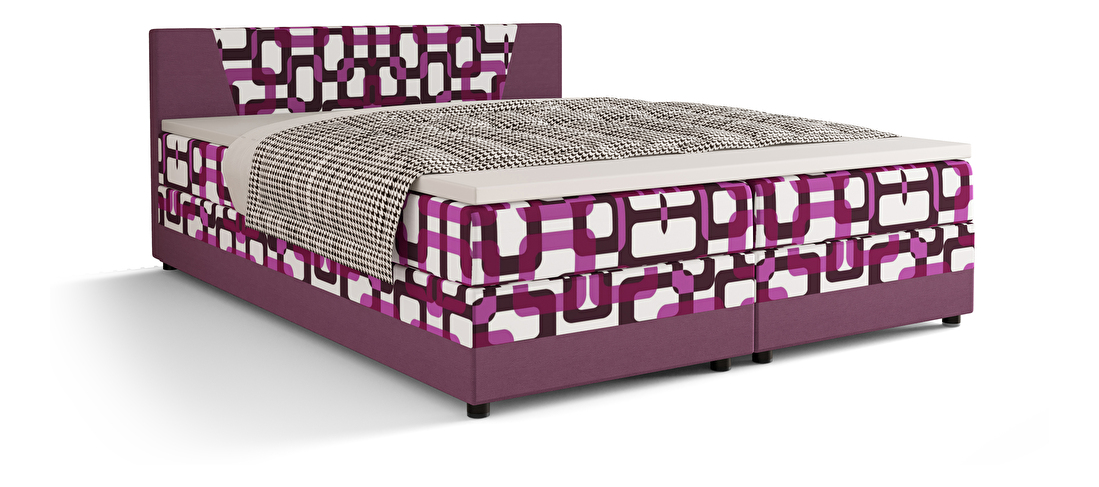 Manželská posteľ Boxspring 180 cm Linda (vzor + fialová) (s matracom a úložným priestorom)