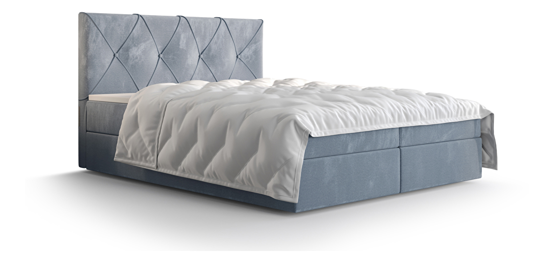 Manželská posteľ Boxspring 180 cm Athena (svetlomodrá) (s matracom a úložným priestorom)