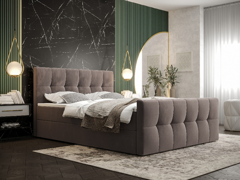 Manželská posteľ Boxspring 160 cm Macheta (hnedá) (s matracom a úložným priestorom)