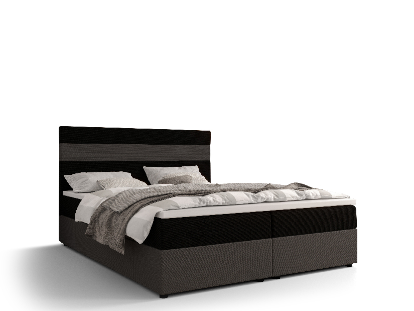 Manželská posteľ Boxspring 180 cm Locos Comfort (tmavohnedá + tmavosivá) (s matracom a úložným priestorom)