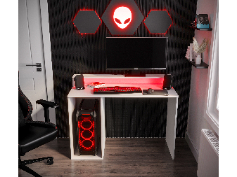 Herný PC stolík Garrick 2 (biely) (s LED RGB osvetlením)