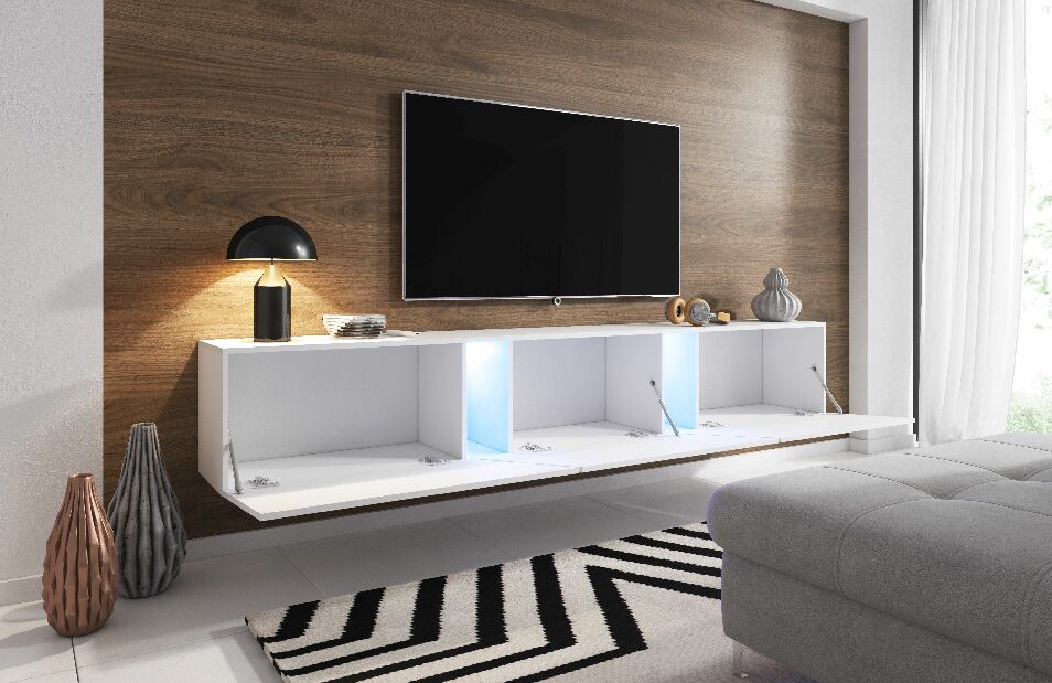TV stolík/skrinka Savanna 240 (biela matná + biely lesk) (s osvetlením)