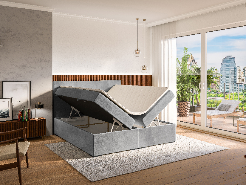 Kontinentálna posteľ 120 cm Lemmy (sivá) (s matracom a úl. priestorom)