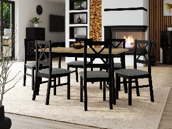 Stôl so 6 stoličkami Mirjan Amici (Dub artisan + Čierna + sivá)