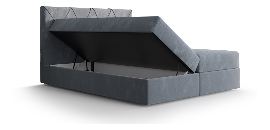 Manželská posteľ Boxspring 180 cm Athena Comfort (sivomodrá) (s matracom a úložným priestorom)