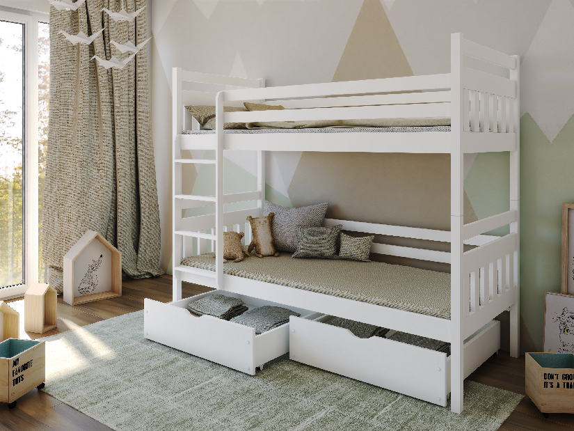 Detská poschodová posteľ 90 cm Aras (biela) (s roštami)
