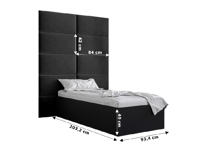 Jednolôžková posteľ s čalúneným čelom 90 cm Brittany 1 (čierna matná + sivá) (s roštom)