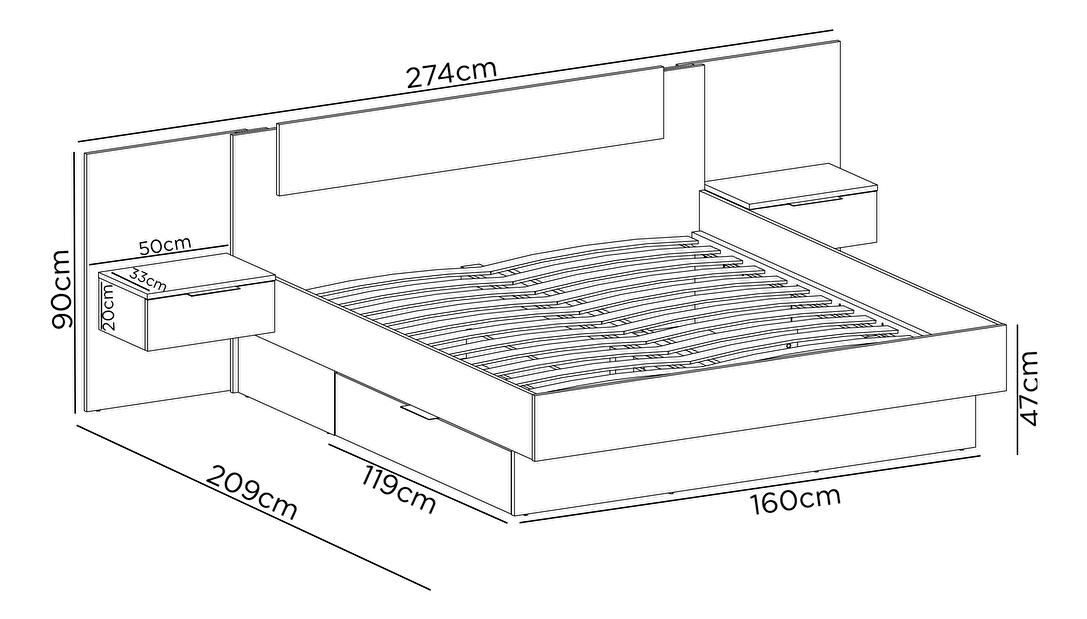 Manželská posteľ 160 cm Lewell (s čelným rámom) (craft zlatý + čierna)