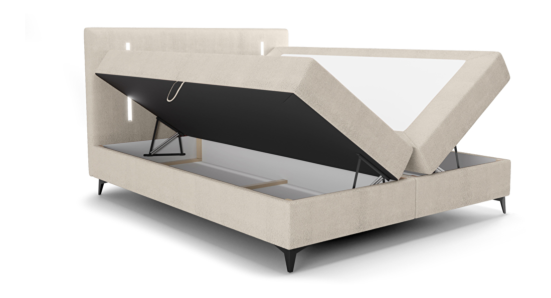 Manželská posteľ 140 cm Ortega Comfort (béžová) (s roštom a matracom, s úl. priestorom) (s LED osvetlením)