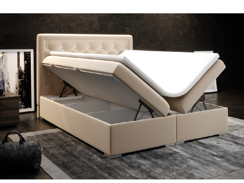 Kontinentálna posteľ 140 cm Gllamy (béžová) (s úložným priestorom)