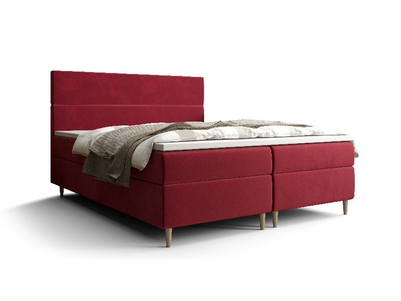 Manželská posteľ Boxspring 180 cm Flu (bordová) (s matracom a úložným priestorom)