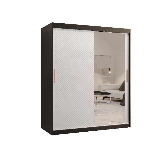 Šatníková skriňa so zrkadlom 150 cm Riana Slimo 2 150 (čierna + biela matná)