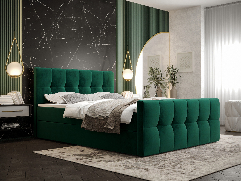 Manželská posteľ Boxspring 160 cm Macheta (olivová) (s matracom a úložným priestorom)