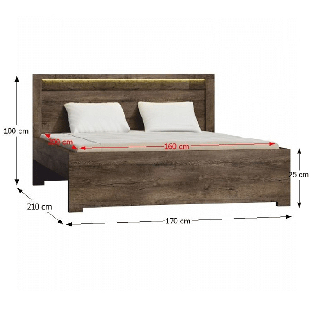 Manželská posteľ 160 cm Inneas (jaseň tmavý) (s roštom)