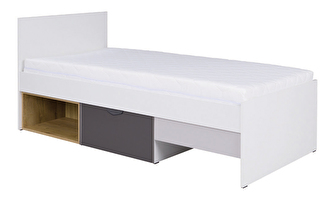 Jednolôžková posteľ 90x200 cm Juna 15 (biela + grafit + sivá + dub lefkas) (s roštom)