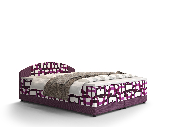 Manželská posteľ  Boxspring 160 cm Orlando (vzor + fialová) (s matracom a úložným priestorom) *bazár