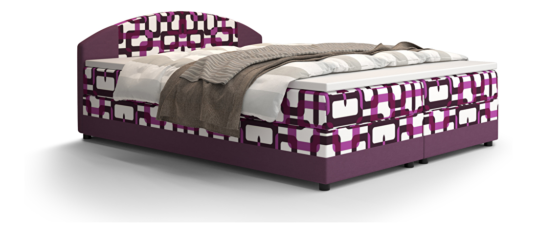 Manželská posteľ Boxspring 140 cm Orlando (vzor + fialová) (s matracom a úložným priestorom)