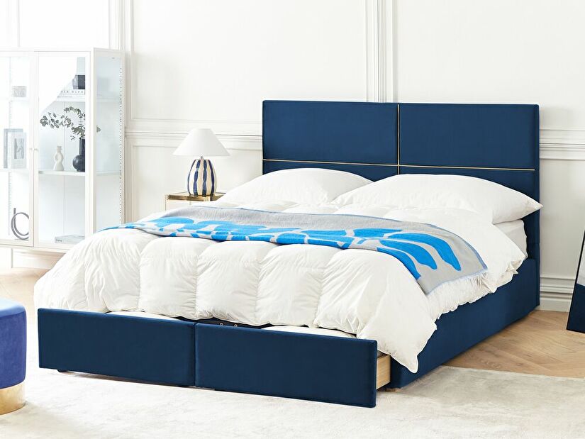 Manželská posteľ 180 cm Vissarion (modrá) (s roštom a úložným priestorom)