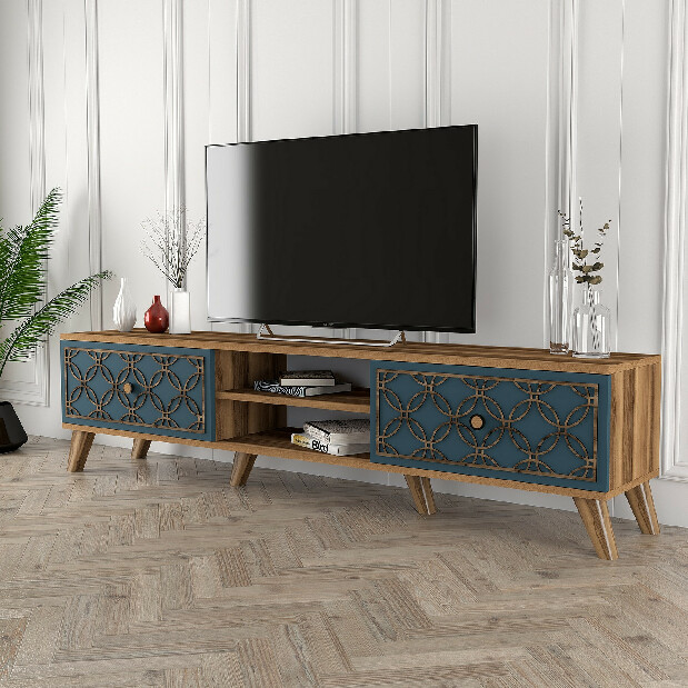 TV stolík/skrinka Clara (Orech + Modrá)