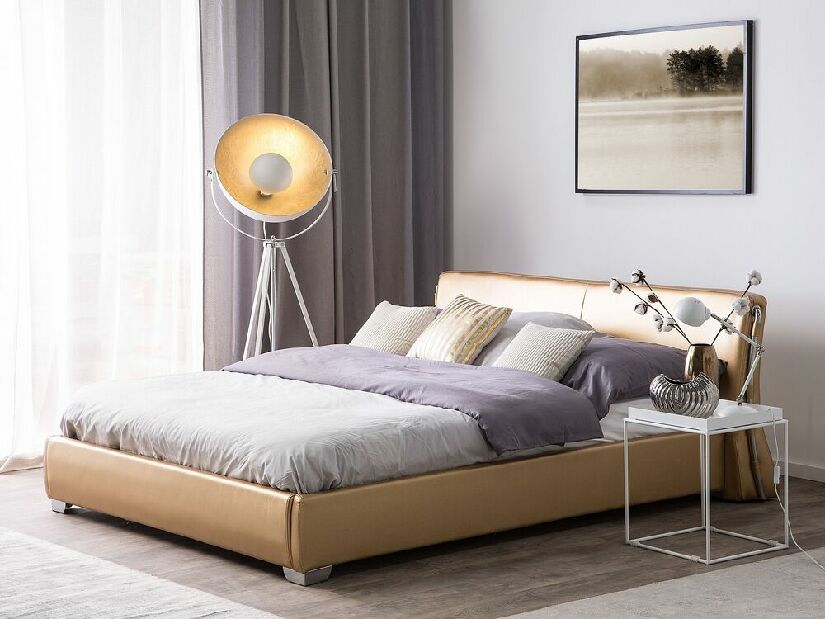 Manželská posteľ 140 cm PARNAS (s roštom a LED osvetlením) (zlatá)