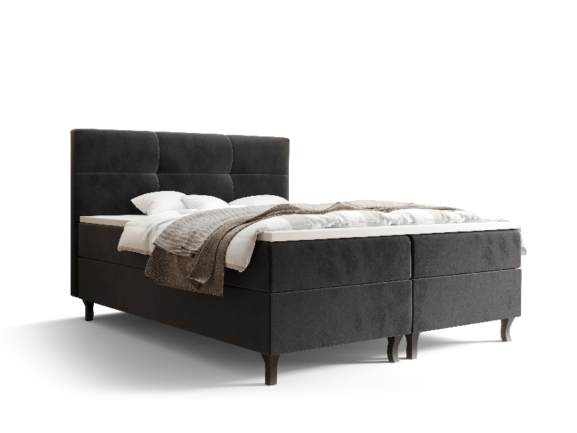 Manželská posteľ Boxspring 160 cm Lumba (čierna) (s matracom a úložným priestorom)