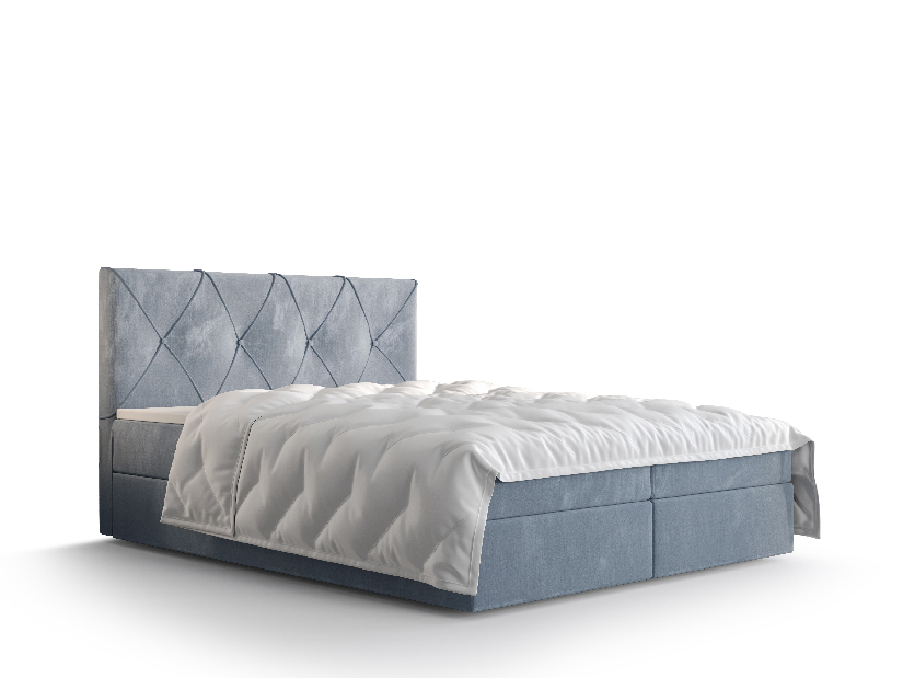 Manželská posteľ Boxspring 160 cm Athena Comfort (svetlomodrá) (s matracom a úložným priestorom)