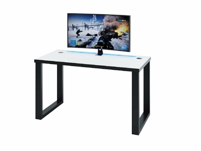 Herný pc stôl Gamer S (biela + čierna) (s RGB LED osvetlením)
