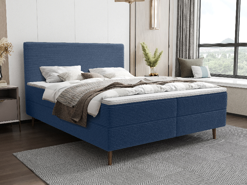 Manželská posteľ 160 cm Napoli Bonell (modrá) (s roštom, s úl. priestorom)