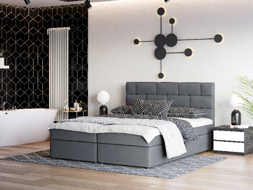 Kontinentálna posteľ 140x200 cm Waller Comfort (tmavosivá) (s roštom a matracom)