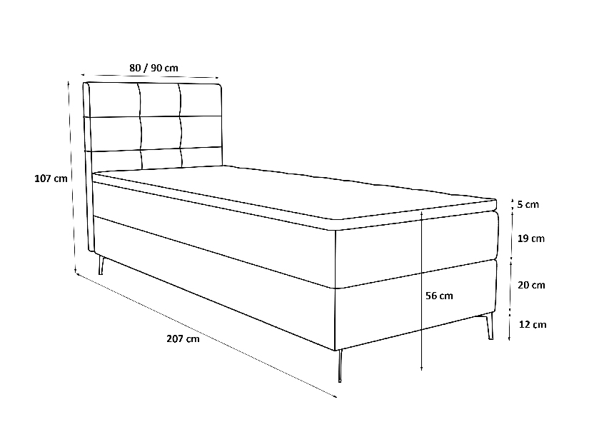 Jednolôžková posteľ 90 cm Infernus Bonell (svetlosivá) (s roštom, bez úl. priestoru)